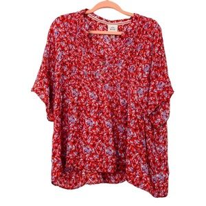 Knox Rose Floral Boho Bohemian Hippie Flowy Billowy Top Blouse XL